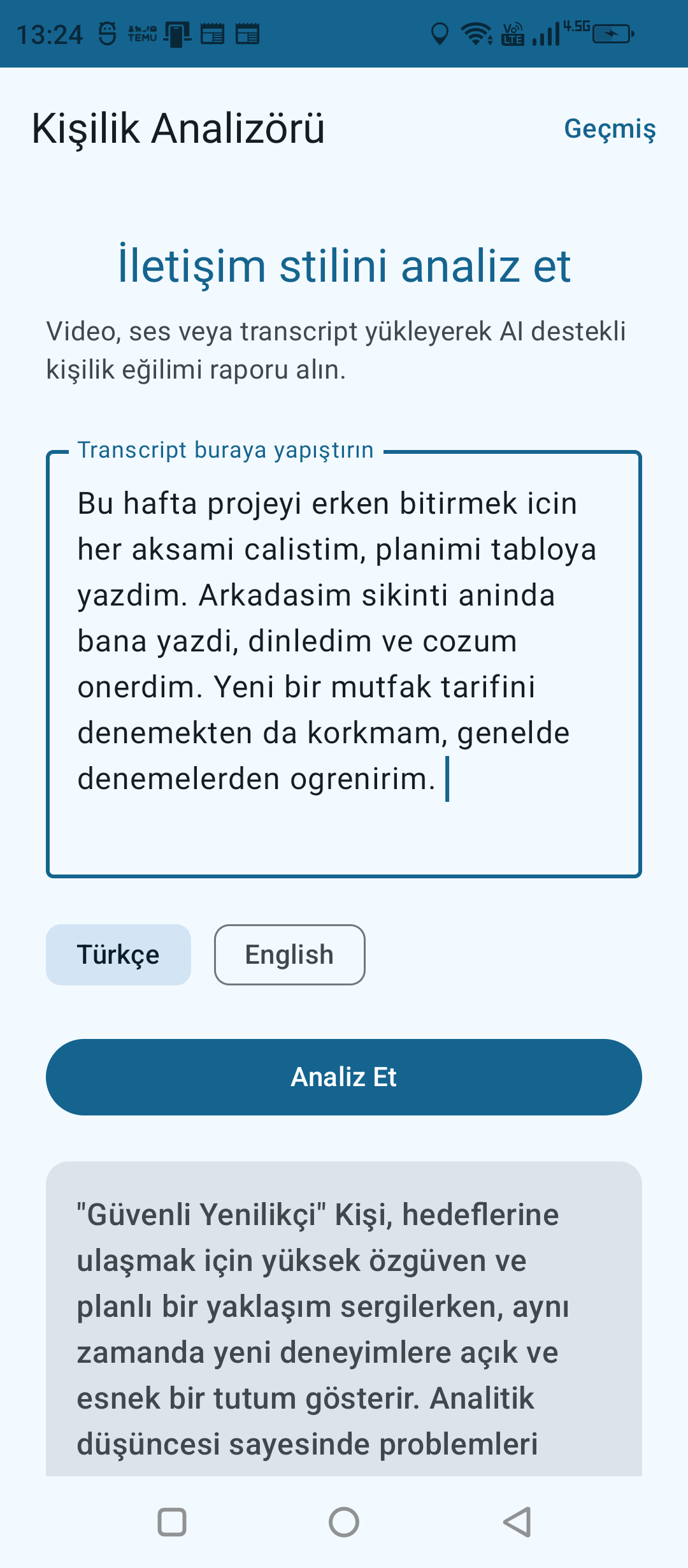 Vargon Personality Analyzer Interface